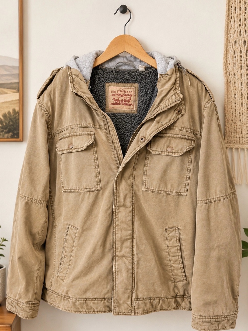 Levi's Tan Hooded Sherpa-Lined Field Jacket
